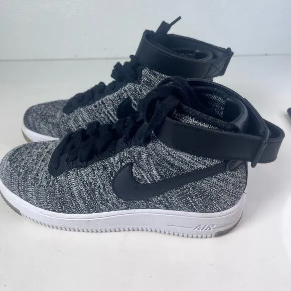 Nike Womens Size 6.5 Black/White Oroe Air Force 1 Mid Flyknit Sneaker Shoes Lace