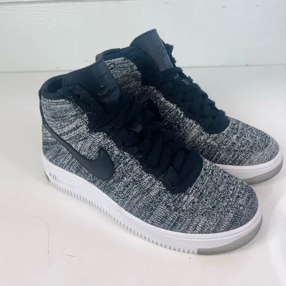 Nike Womens Size 6.5 Black/White Oroe Air Force 1 Mid Flyknit Sneaker Shoes Lace