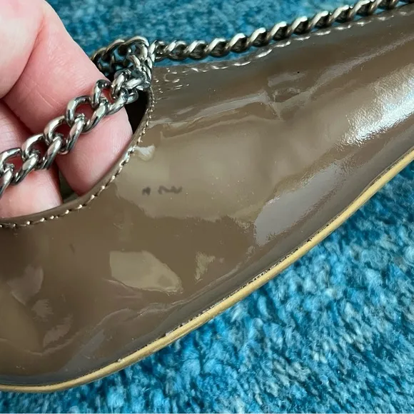 Nina Zarqua patent leather Pump Black Heel Silver Chains tan taupe size 39