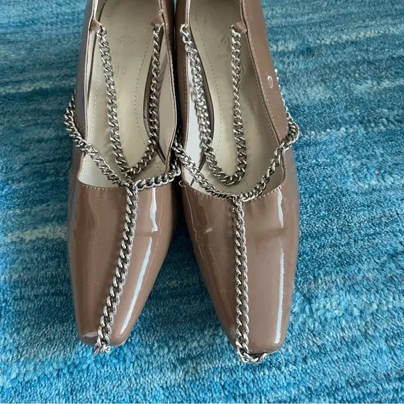 Nina Zarqua patent leather Pump Black Heel Silver Chains tan taupe size 39