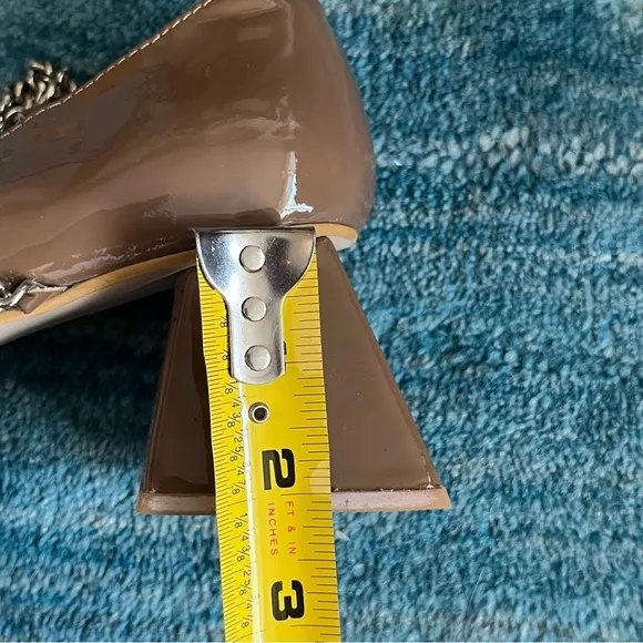 Nina Zarqua patent leather Pump Black Heel Silver Chains tan taupe size 39