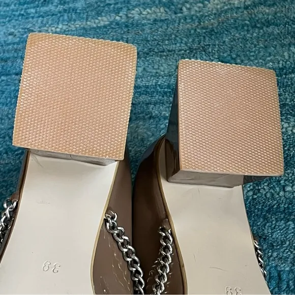 Nina Zarqua patent leather Pump Black Heel Silver Chains tan taupe size 39