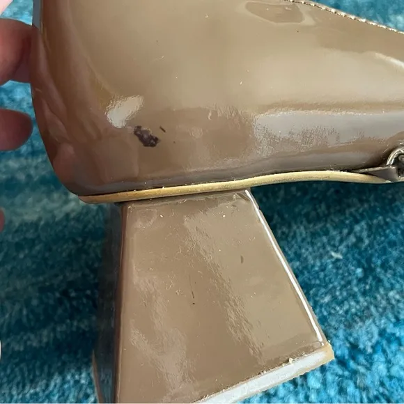 Nina Zarqua patent leather Pump Black Heel Silver Chains tan taupe size 39