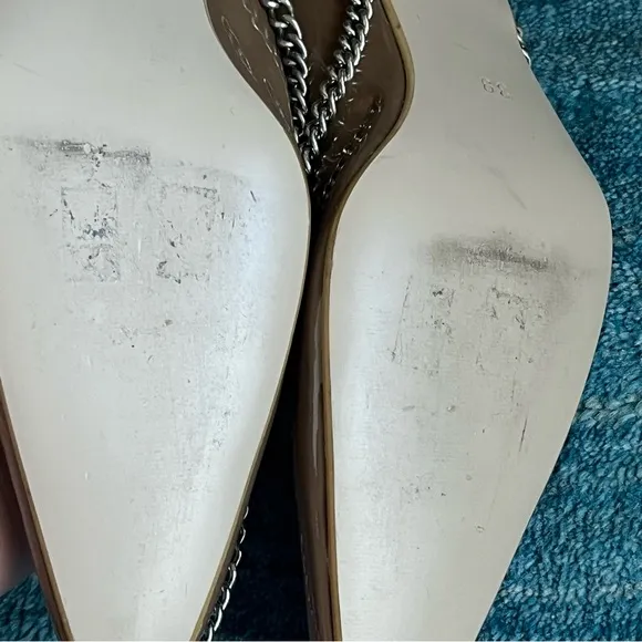 Nina Zarqua patent leather Pump Black Heel Silver Chains tan taupe size 39