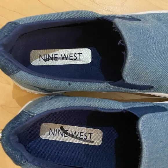 𝅺nine West &quot;Dally&quot; Blue Slip On Platform Sneaker Shoes Casual Women Sz 5.5
