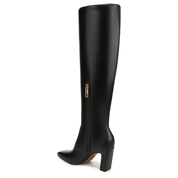 NINE WEST Black Shiny Patent Leather Thin Block Heeled Tall Knee-length Boot 7.5