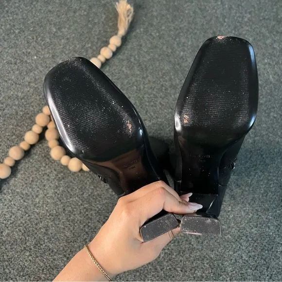 NINE WEST Black Shiny Patent Leather Thin Block Heeled Tall Knee-length Boot 7.5