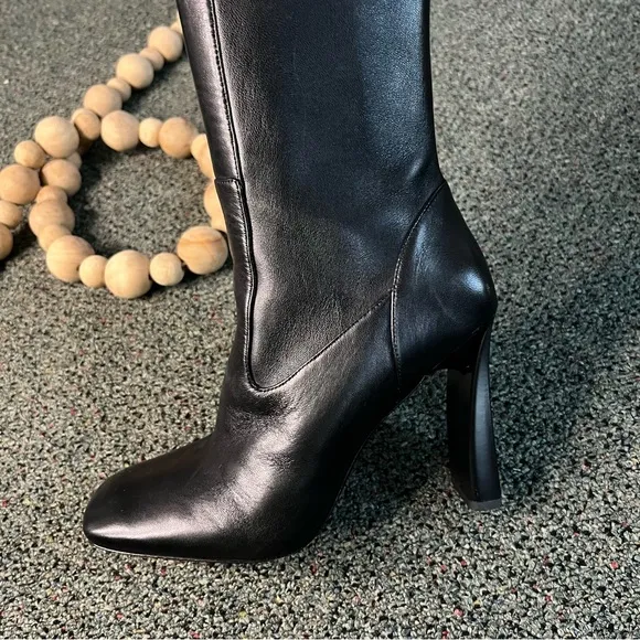 NINE WEST Black Shiny Patent Leather Thin Block Heeled Tall Knee-length Boot 7.5