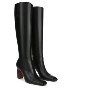 NINE WEST Black Shiny Patent Leather Thin Block Heeled Tall Knee-length Boot 7.5
