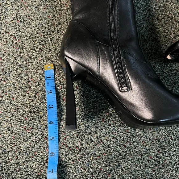 NINE WEST Black Shiny Patent Leather Thin Block Heeled Tall Knee-length Boot 7.5
