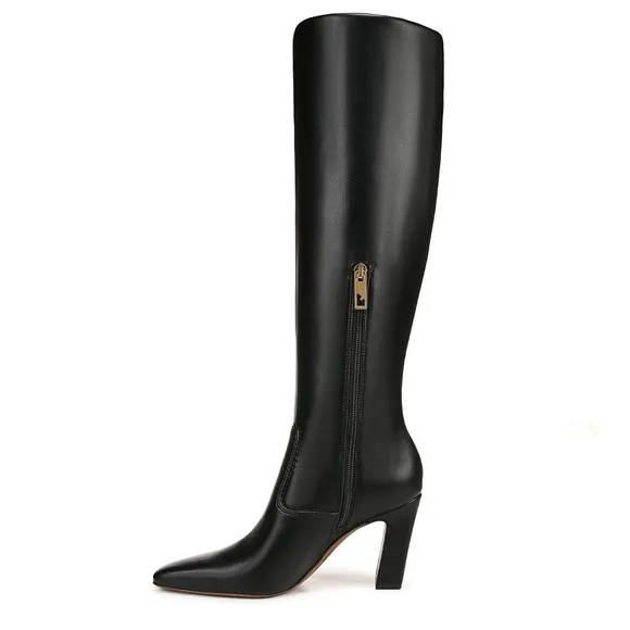 NINE WEST Black Shiny Patent Leather Thin Block Heeled Tall Knee-length Boot 7.5