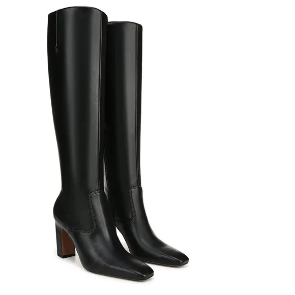 NINE WEST Black Shiny Patent Leather Thin Block Heeled Tall Knee-length Boot 7.5