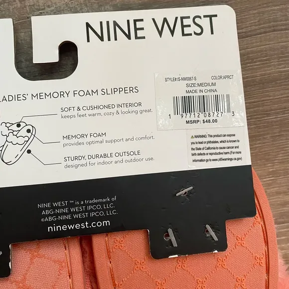 NINE WEST Ladies Memory Foam Open Toe Criss Cross Slippers - Apricot