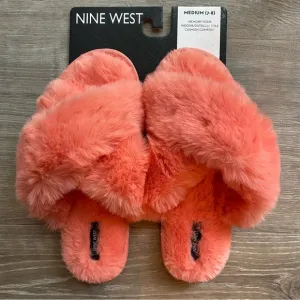 NINE WEST Ladies Memory Foam Open Toe Criss Cross Slippers - Apricot