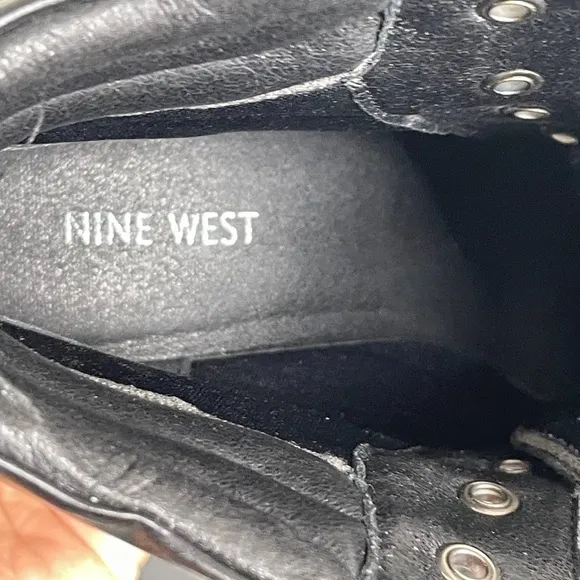 NIne West Quona3 Combat Booties Black Lace-up Block Sz 9M Grunge Punk Gothic