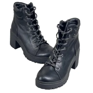NIne West Quona3 Combat Booties Black Lace-up Block Sz 9M Grunge Punk Gothic