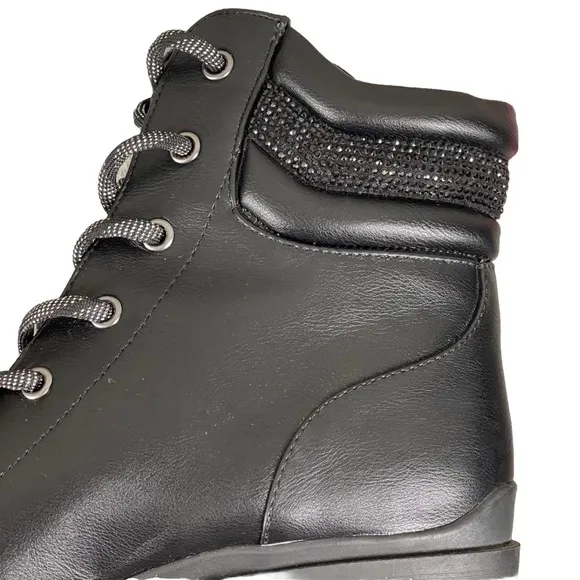 NIne West Quona3 Combat Booties Black Lace-up Block Sz 9M Grunge Punk Gothic