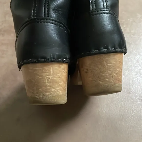 No.6 Leather Clog Buckle Boot 5” Mid Heel in Black