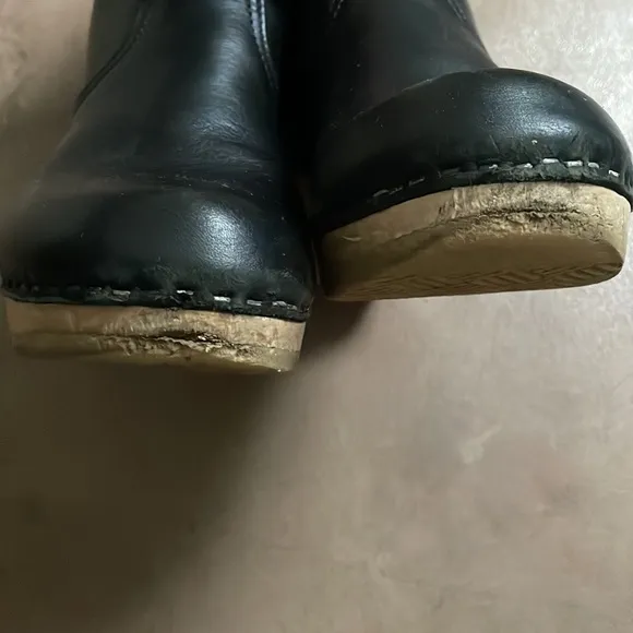 No.6 Leather Clog Buckle Boot 5” Mid Heel in Black