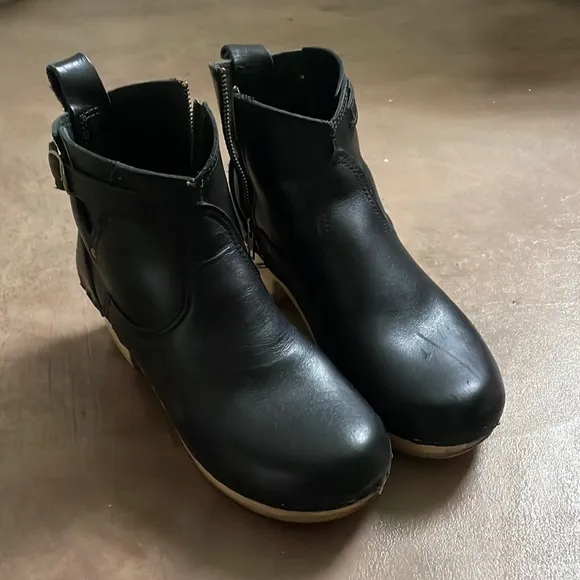 No.6 Leather Clog Buckle Boot 5” Mid Heel in Black