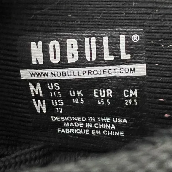NOBULL Canvas Trainer Workout Sneakers Black White Mens 11.5 Womens 13 Gym