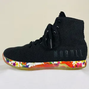 NoBull High Top Trainers Women 9 Black Daisy Floral Sneakers Gym Shoes Athletic