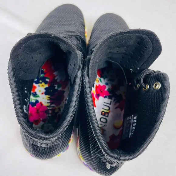NoBull High Top Trainers Women 9 Black Daisy Floral Sneakers Gym Shoes Athletic
