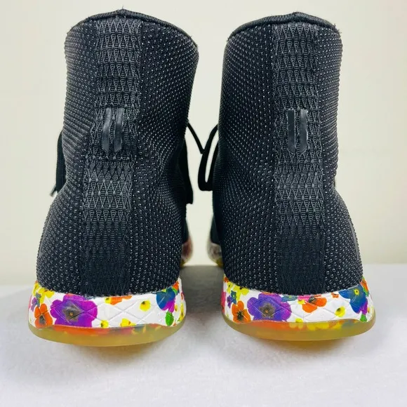 NoBull High Top Trainers Women 9 Black Daisy Floral Sneakers Gym Shoes Athletic
