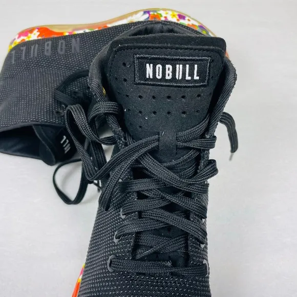 NoBull High Top Trainers Women 9 Black Daisy Floral Sneakers Gym Shoes Athletic