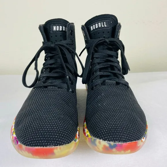 NoBull High Top Trainers Women 9 Black Daisy Floral Sneakers Gym Shoes Athletic
