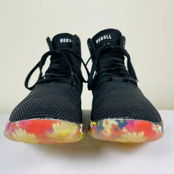 NoBull High Top Trainers Women 9 Black Daisy Floral Sneakers Gym Shoes Athletic