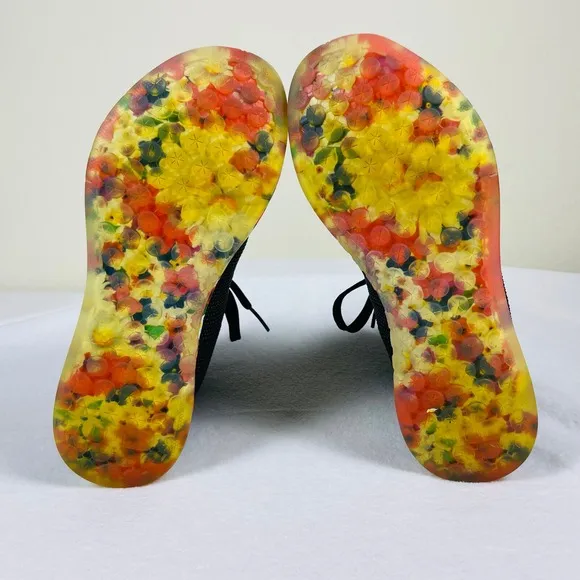 NoBull High Top Trainers Women 9 Black Daisy Floral Sneakers Gym Shoes Athletic