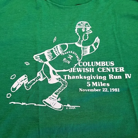 NOS Vintage 80s Columbus Ohio Jewish Thanksgiving Run Tee Shirt XL Single Stitch