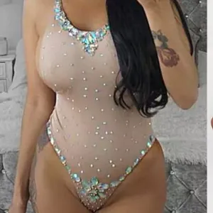 Nude one pc crystal iridescent bodysuit romper J1
