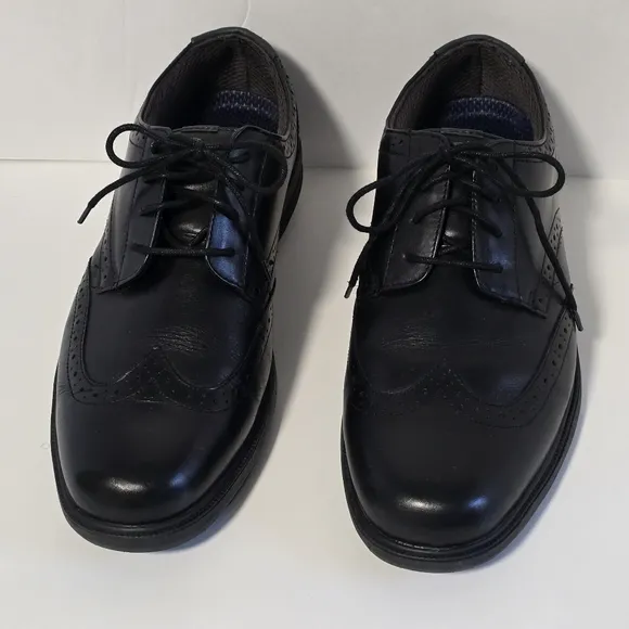 Nunn Bush Mens Comfort Gel Slip Resistant Black Leather Wingtip Oxford Shoes 9.5