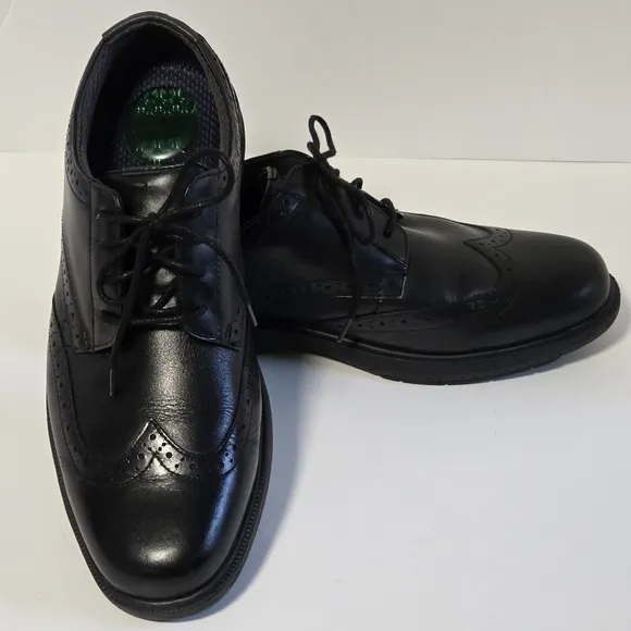 Nunn Bush Mens Comfort Gel Slip Resistant Black Leather Wingtip Oxford Shoes 9.5