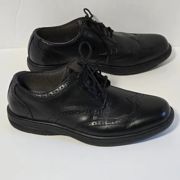 Nunn Bush Mens Comfort Gel Slip Resistant Black Leather Wingtip Oxford Shoes 9.5