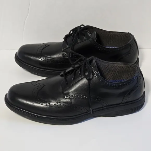 Nunn Bush Mens Comfort Gel Slip Resistant Black Leather Wingtip Oxford Shoes 9.5