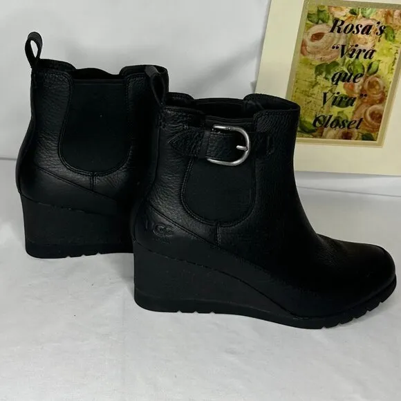 NW/B Ugg Arleta Wedge Waterproof Black Silver Buckle Boots Size 9.5