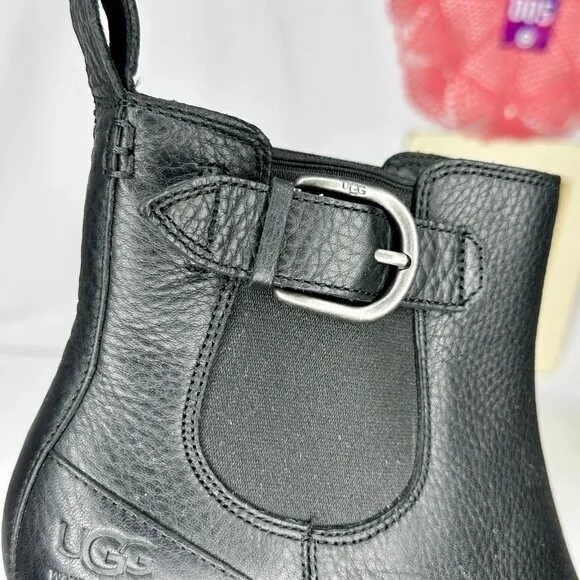 NW/B Ugg Arleta Wedge Waterproof Black Silver Buckle Boots Size 9.5