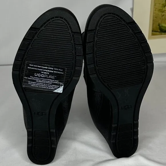NW/B Ugg Arleta Wedge Waterproof Black Silver Buckle Boots Size 9.5