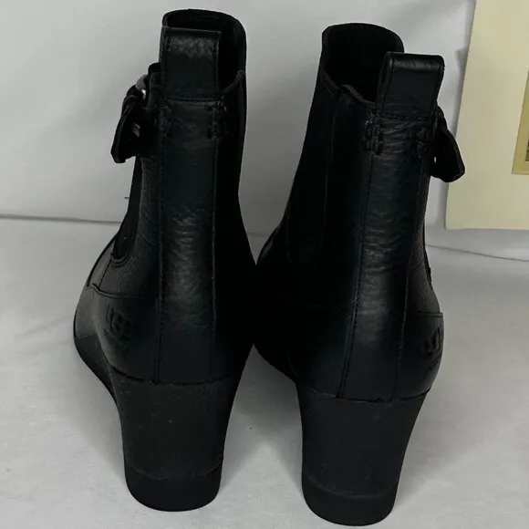 NW/B Ugg Arleta Wedge Waterproof Black Silver Buckle Boots Size 9.5