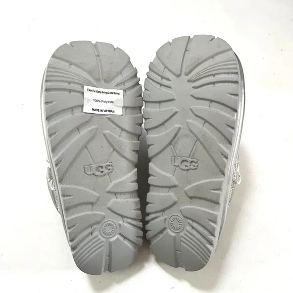 NWOB $120 UGG Spaceslider Hi Shine Tech Slide Slippers Silver Puffy Furry