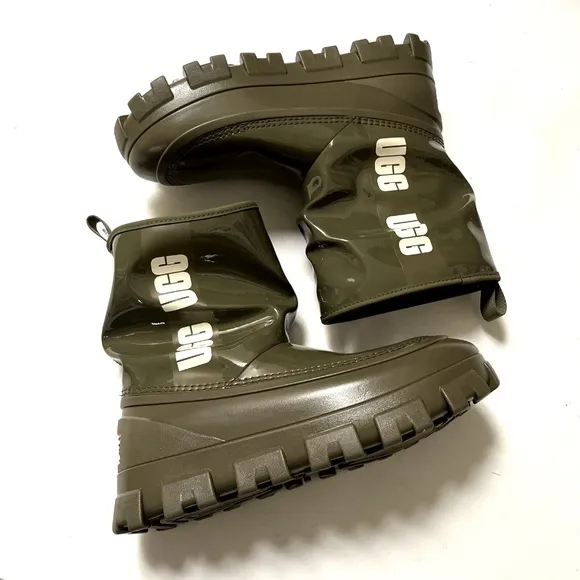 NWOB $170 UGG Brellah Mini Waterproof Chunky Bootie Rain Olive Green Boots