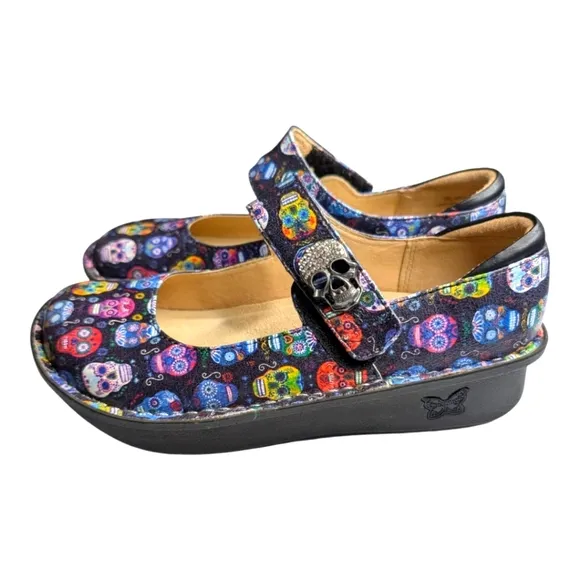 NWOB Alegria Paloma Crystal Sugar Skull Mary Jane Comfort Shoes Size 38  8/8.5