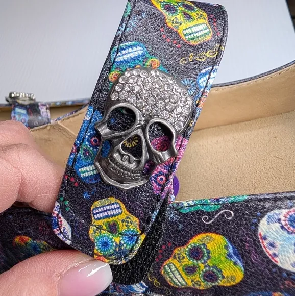 NWOB Alegria Paloma Crystal Sugar Skull Mary Jane Comfort Shoes Size 38  8/8.5