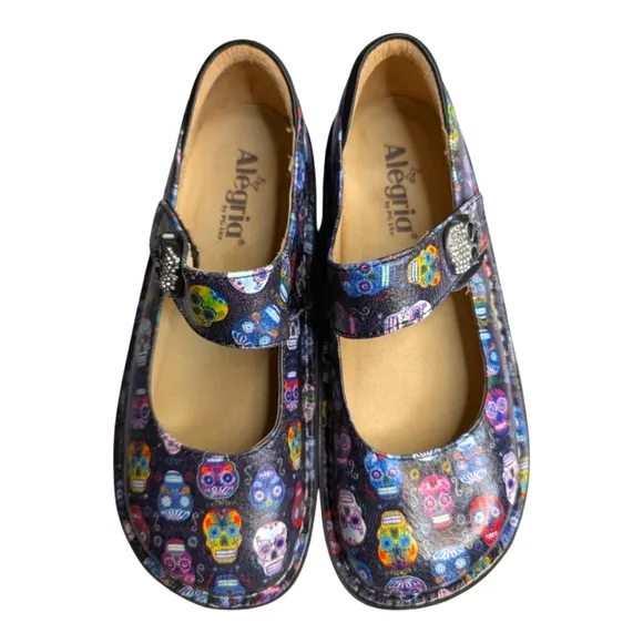 NWOB Alegria Paloma Crystal Sugar Skull Mary Jane Comfort Shoes Size 38  8/8.5