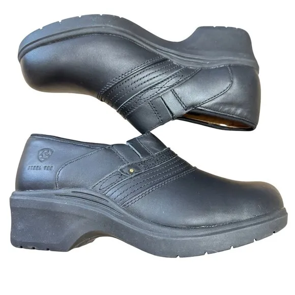 NWOB Ariat Safety Steel Toe Shoes Sz 9.5 Black Leather Oil Slip Resistant Womens