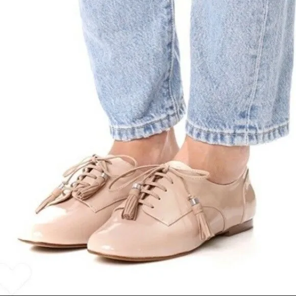 NWOB Botkier NY Shoes Caia Natural Patent Tassel Derby Oxford