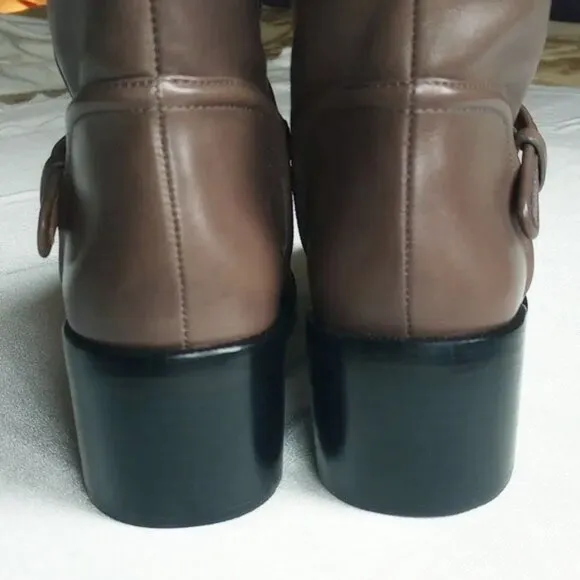 NWOB Coach Cecilia Leather Riding Boots 5.5 Mushroom Dark Taupe